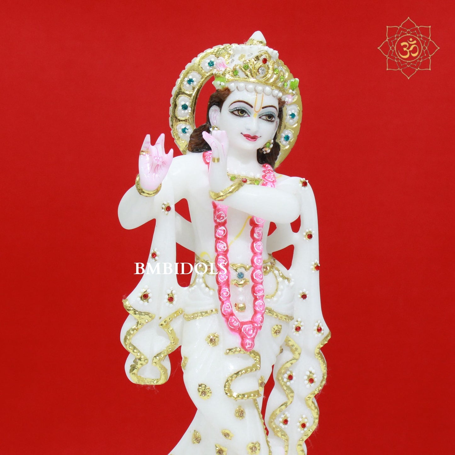White Marble Radha Krishna Murti with Diamond Work in 12inches
