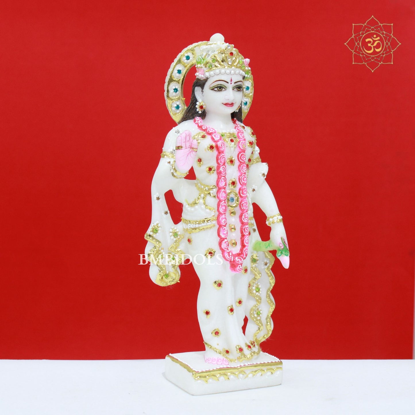 White Marble Radha Krishna Murti with Diamond Work in 12inches