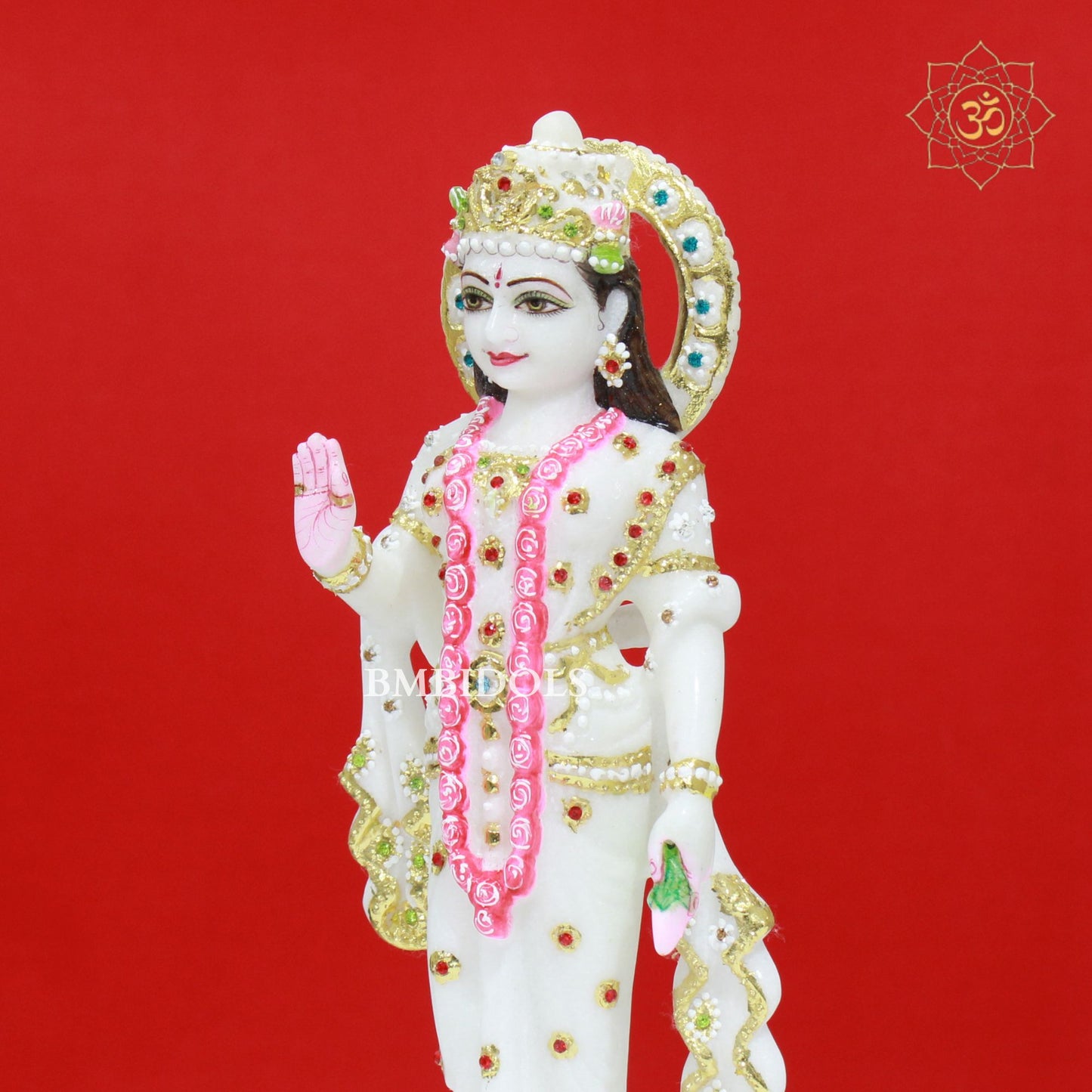 White Marble Radha Krishna Murti with Diamond Work in 12inches