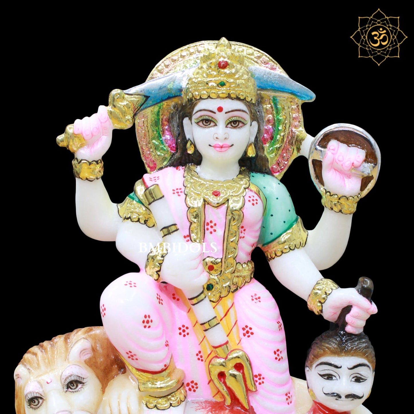 Marble Mahisasuri Durga Murti made in 10inches for Homes and Temples