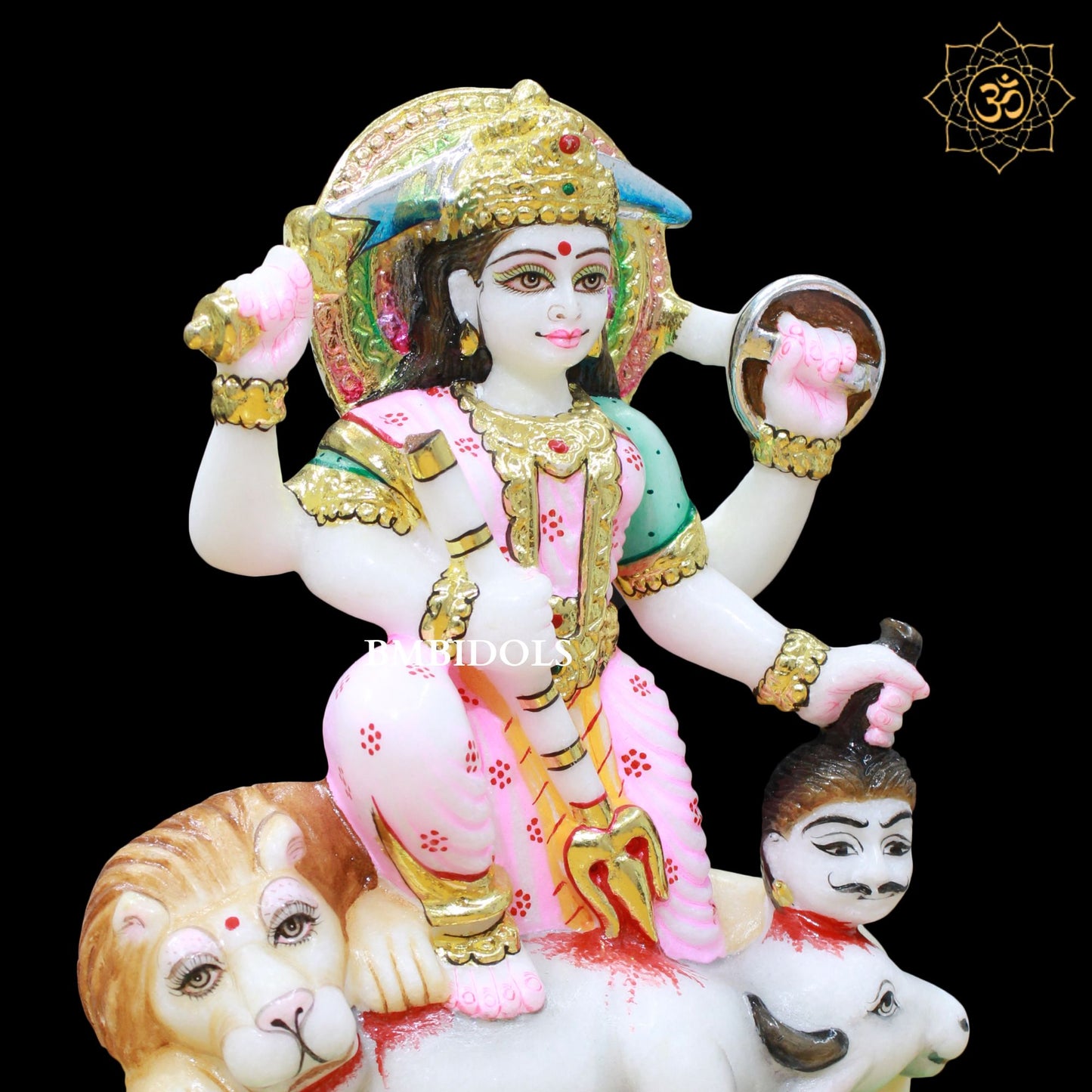 Marble Mahisasuri Durga Murti made in 10inches for Homes and Temples