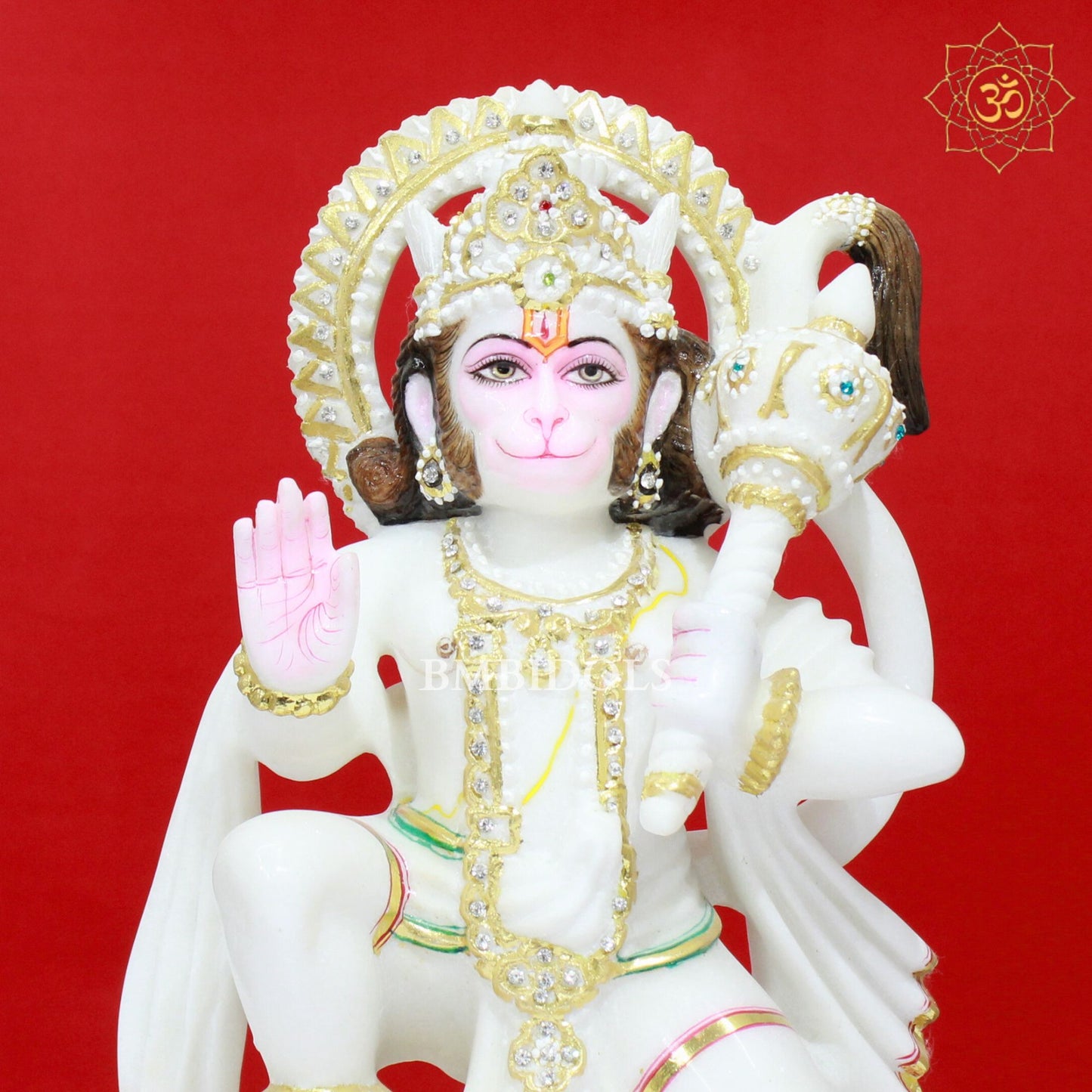 White Marble Hanuman Murti made in Makrana Marble in 12inch