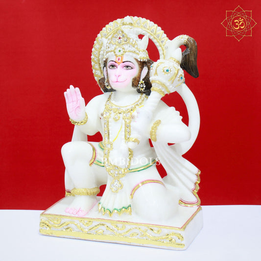 White Marble Hanuman Murti made in Makrana Marble in 12inch