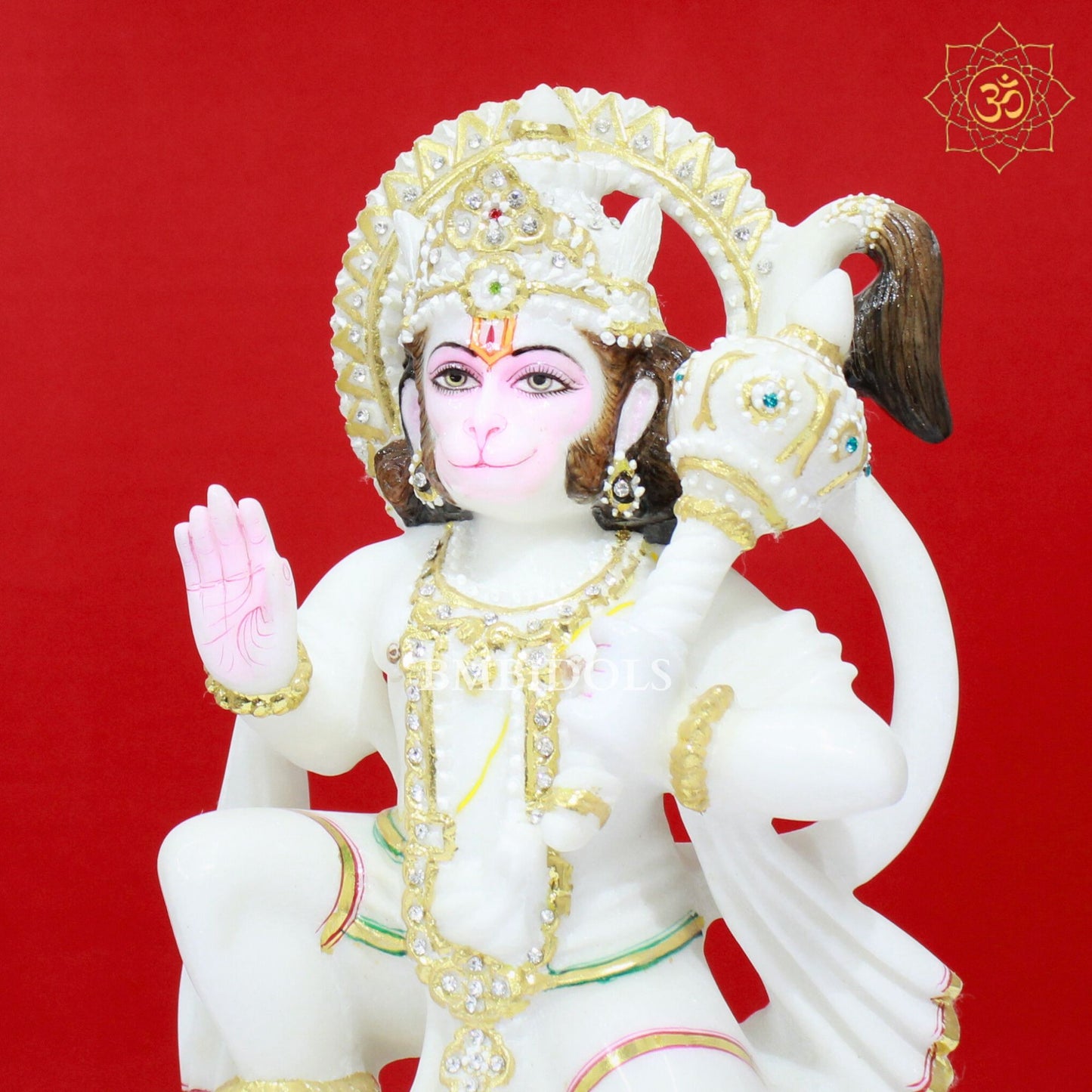 White Marble Hanuman Murti made in Makrana Marble in 12inch