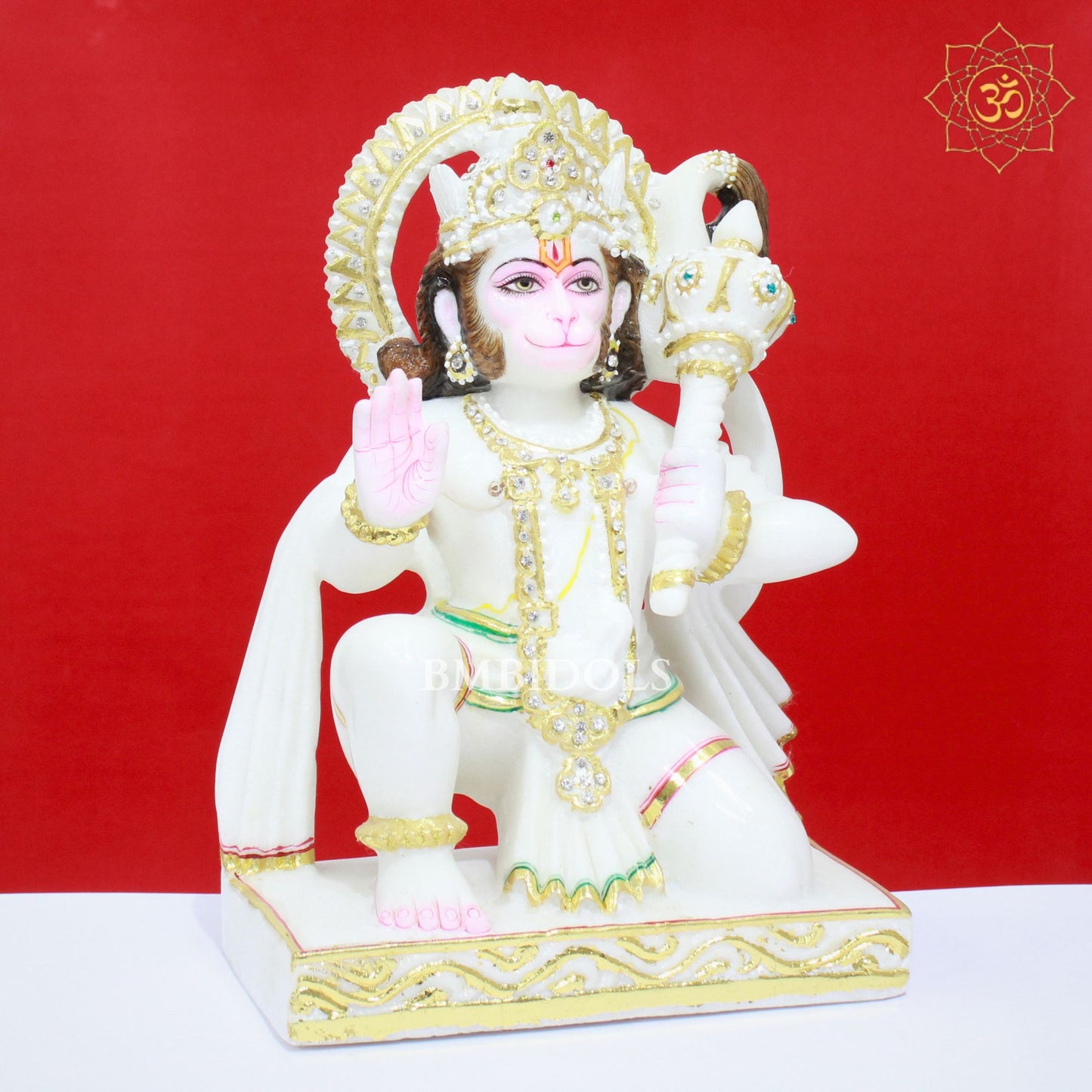 White Marble Hanuman Murti made in Makrana Marble in 12inch