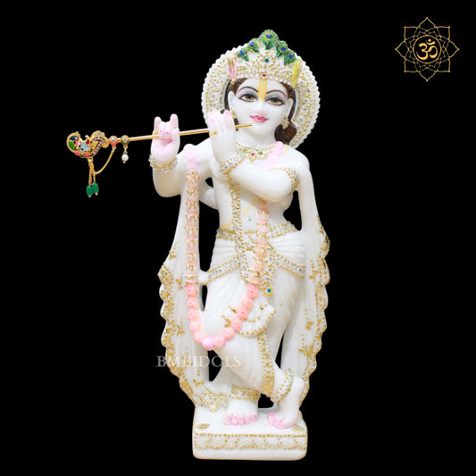 White Marble Radha Krishna Murti in Makrana Marble in 15inches