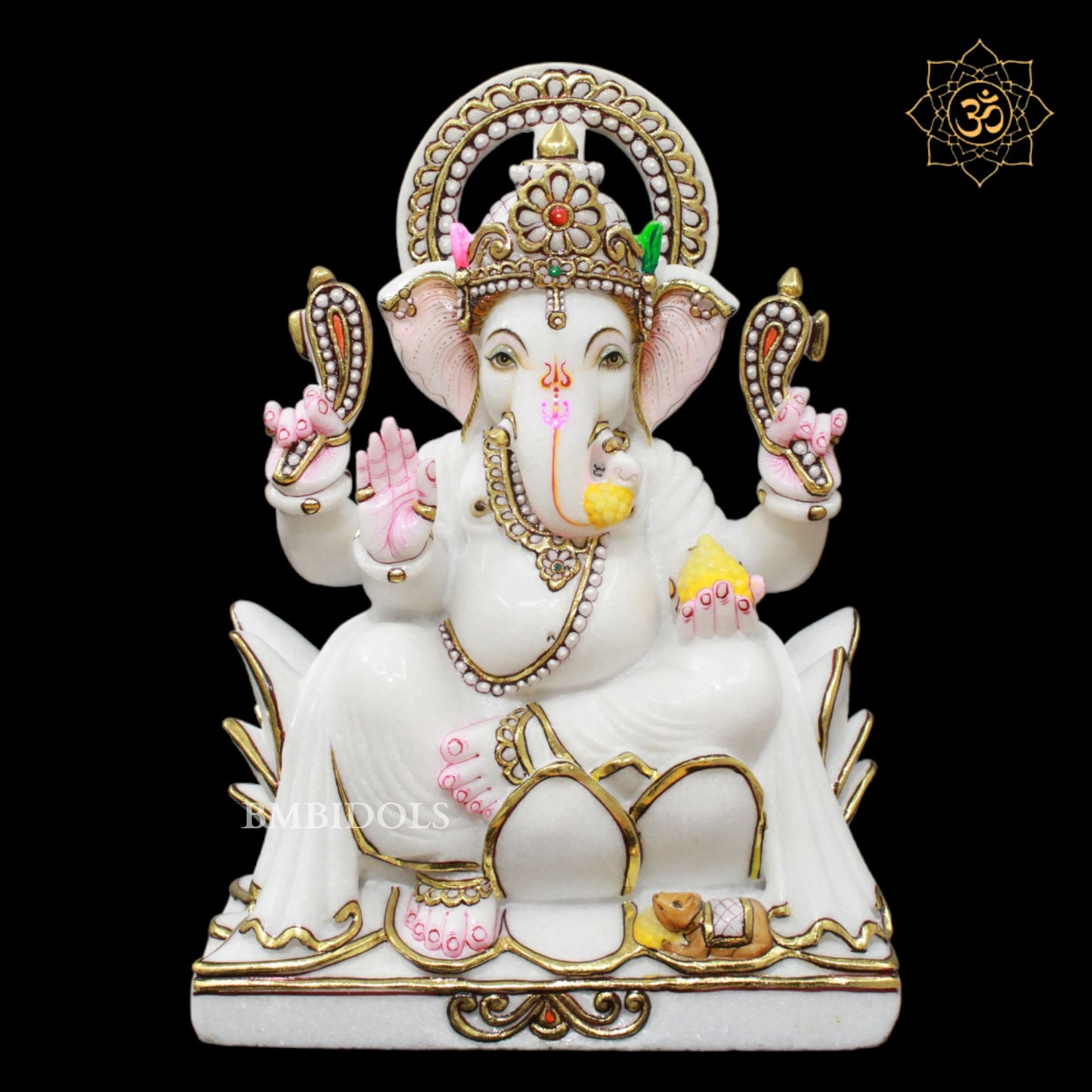 1.5feet Marble Ganesh Murti in Marble on the Lotus for Homes