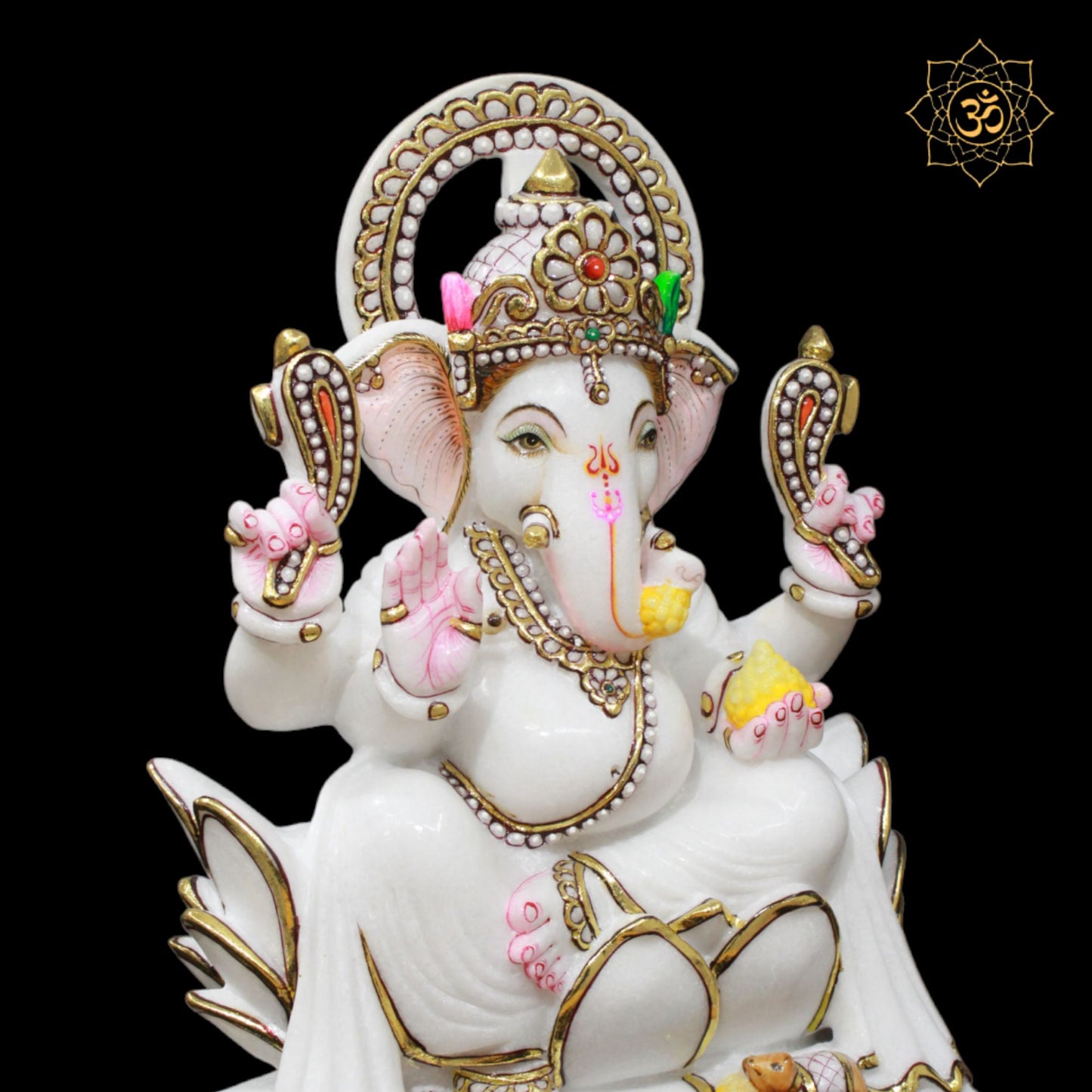 1.5feet Marble Ganesh Murti in Marble on the Lotus for Homes