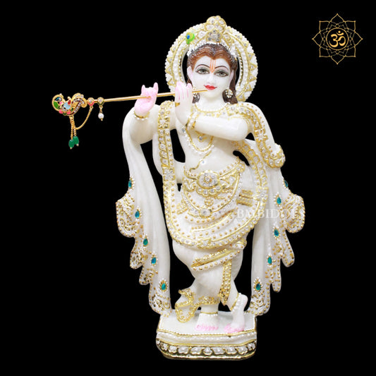 Antique Marble Krishna Statue in 15inches for Home Temples