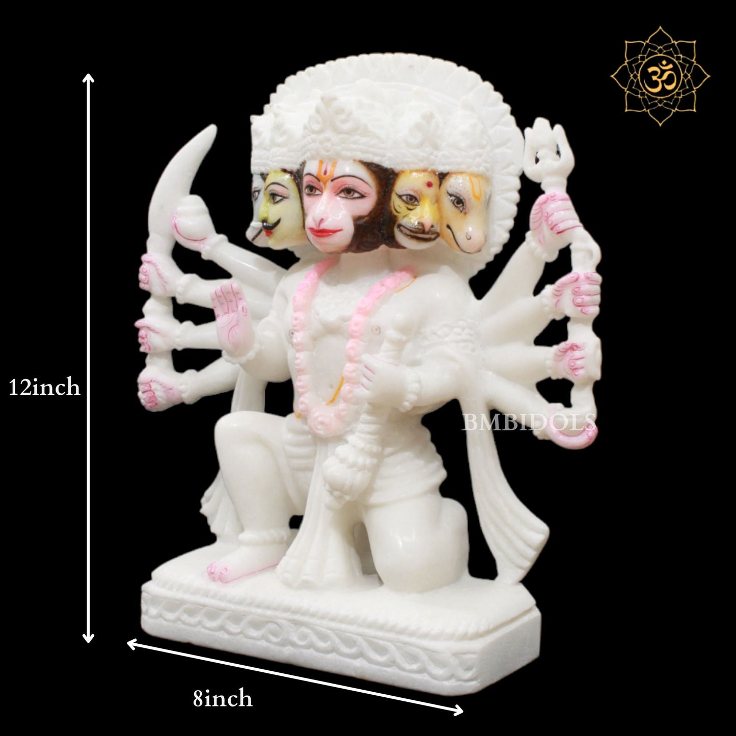 1feet Marble Panchmukhi Hanuman Statue for Homes and Temples