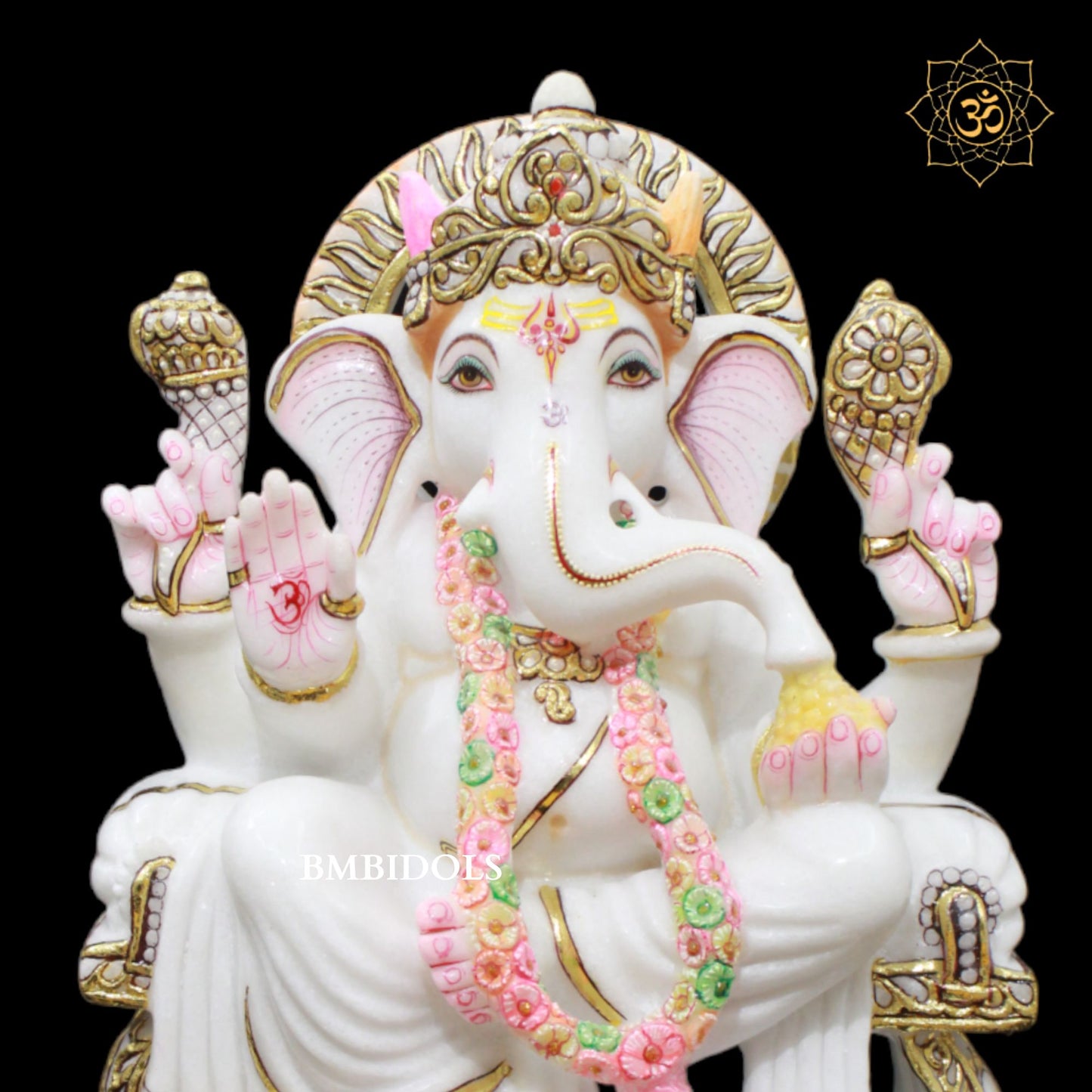 Marble Ganesh Murti in 15inches in Full Gold work for Home Mandir
