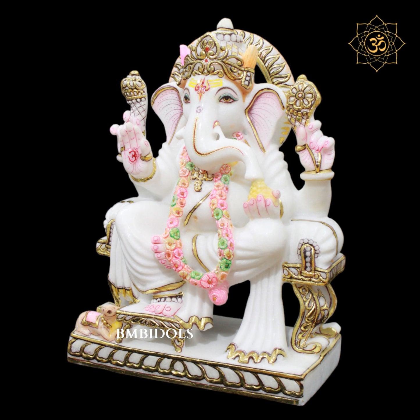 Marble Ganesh Murti in 15inches in Full Gold work for Home Mandir