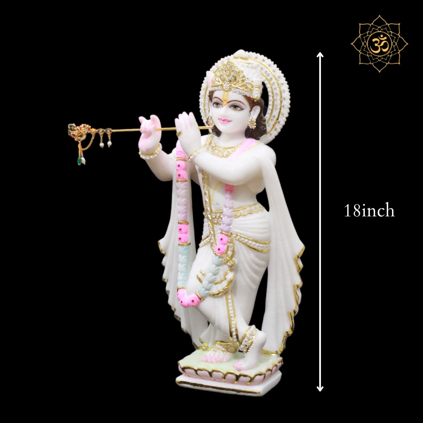 White Marble Radha Krishna Murti with Full Diamond Work in 18inches