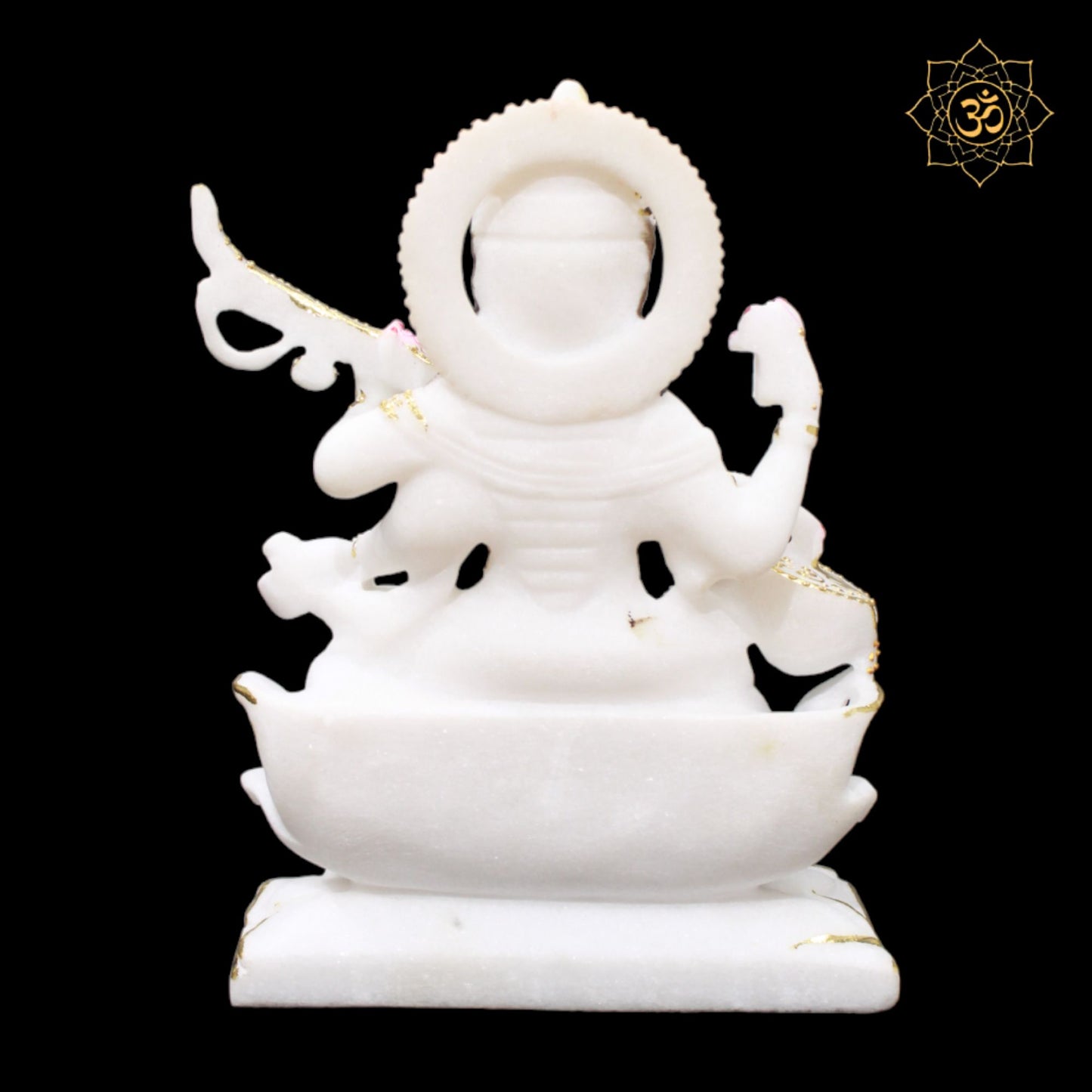 White Marble Saraswati Murti on Lotus in 1feet