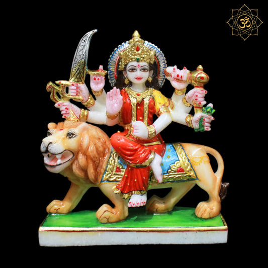 Coloured Durga Maa Murti sitting on the Lion for Home and Temples