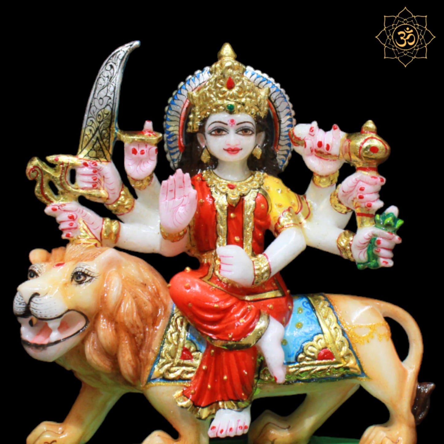 Coloured Durga Maa Murti sitting on the Lion for Home and Temples