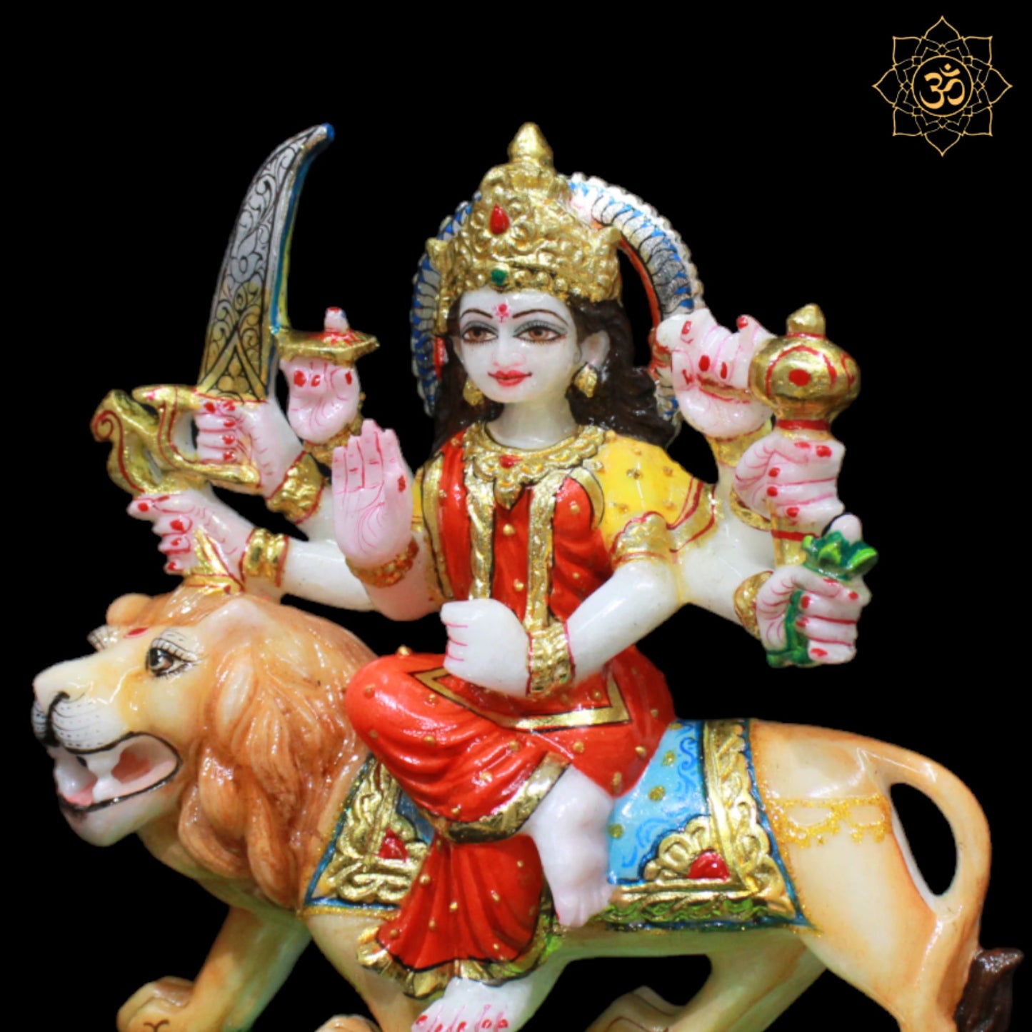Coloured Durga Maa Murti sitting on the Lion for Home and Temples