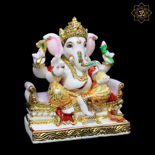 Coloured Marble Ganpati Murti designed in 9inches for Homes and Temples