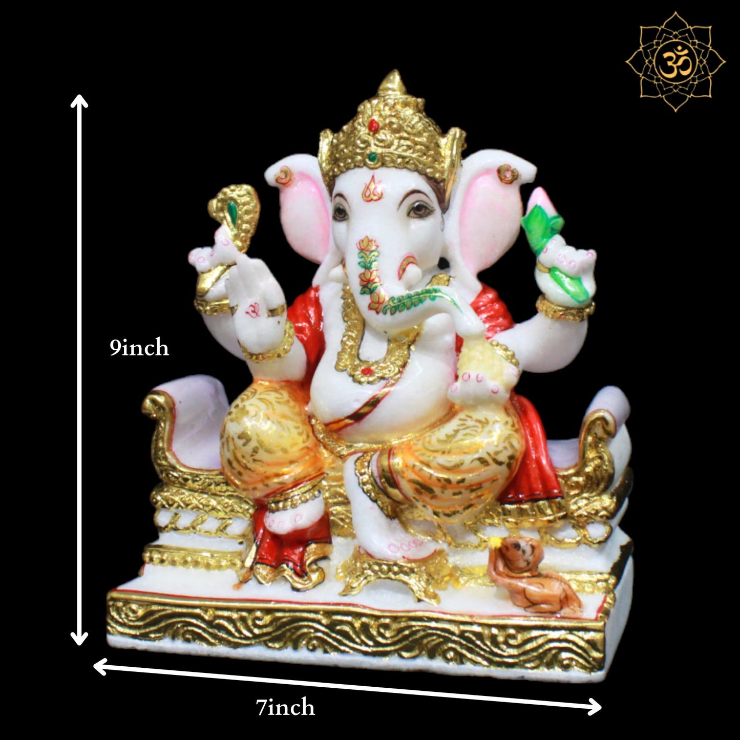 Coloured Marble Ganpati Murti designed in 9inches for Homes and Temples