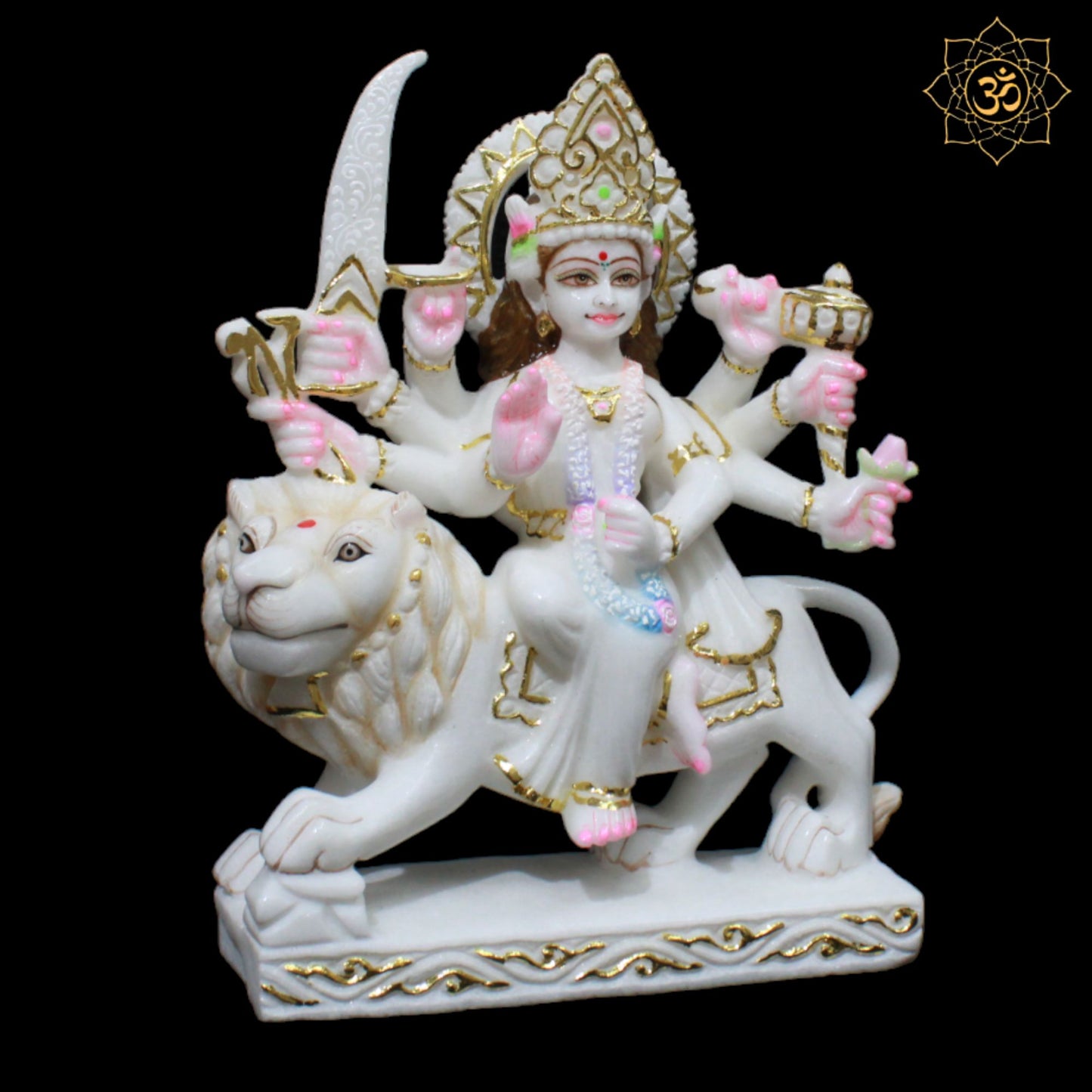 White Marble Durga Mata Murti in Makrana Marble in 1feet