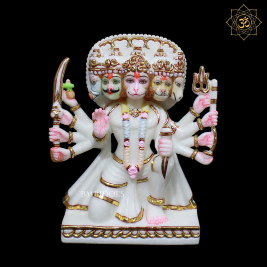 White Marble Panchmukhi Hanuman Murti with 10Hands in 9inches