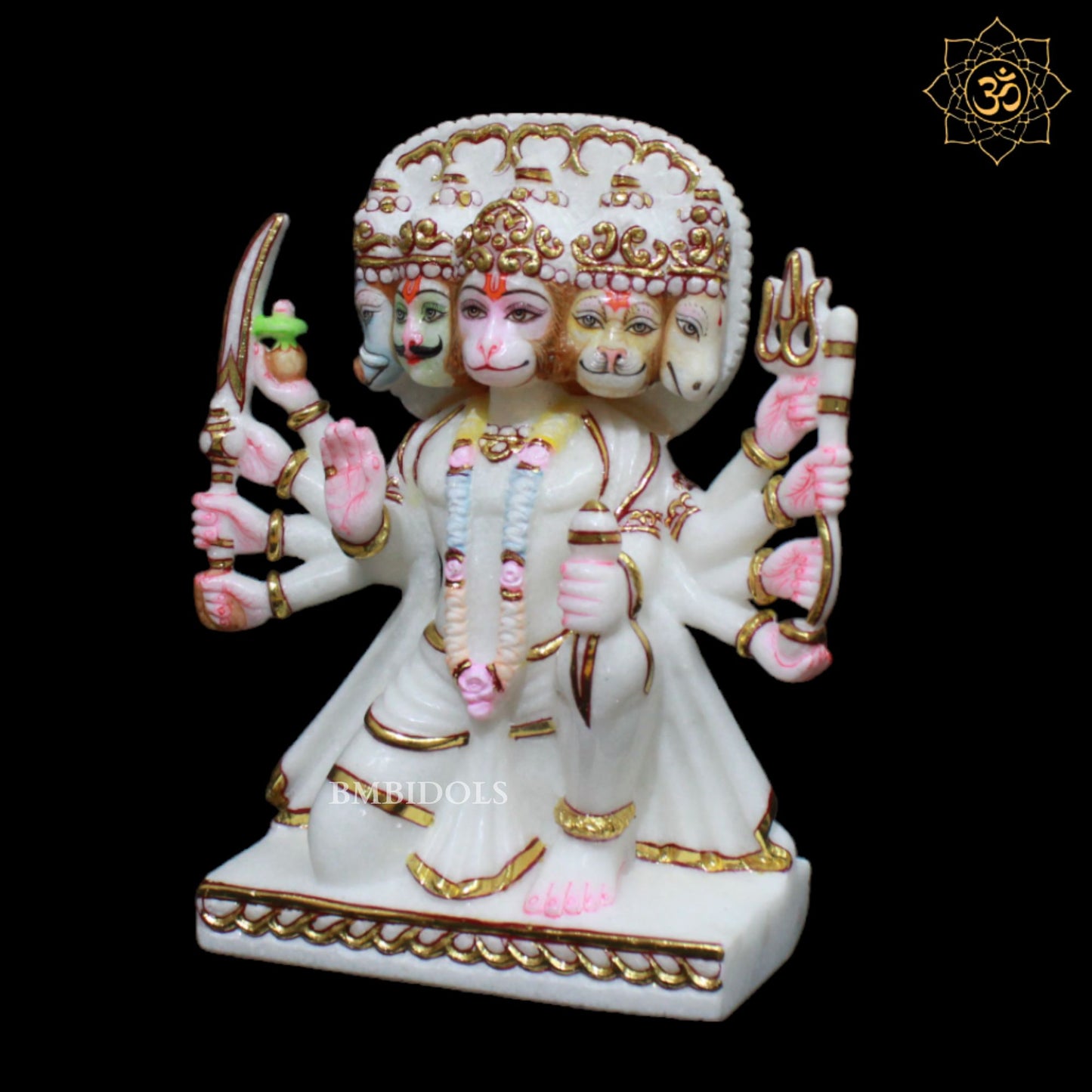 White Marble Panchmukhi Hanuman Murti with 10Hands in 9inches