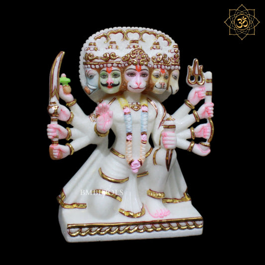 White Marble Panchmukhi Hanuman Murti with 10Hands in 9inches