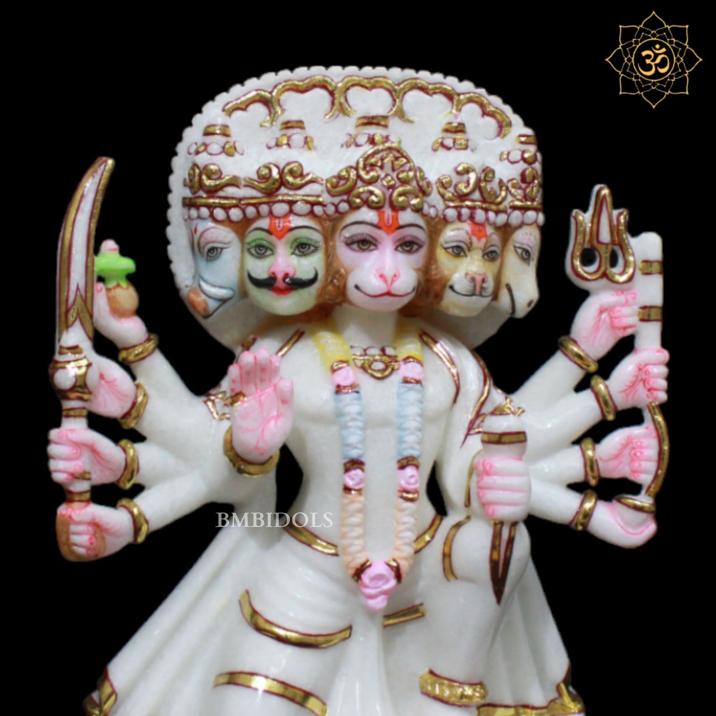 White Marble Panchmukhi Hanuman Murti with 10Hands in 9inches