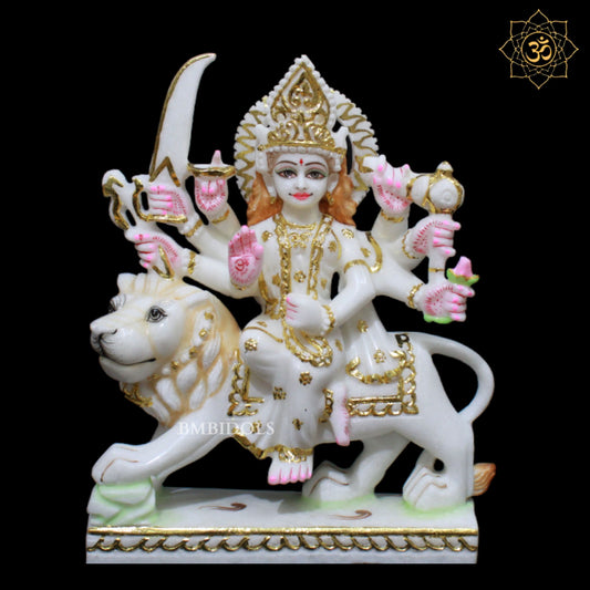 White Makrana Marble Durga Maa Murti in 1feet for Homes and Temples