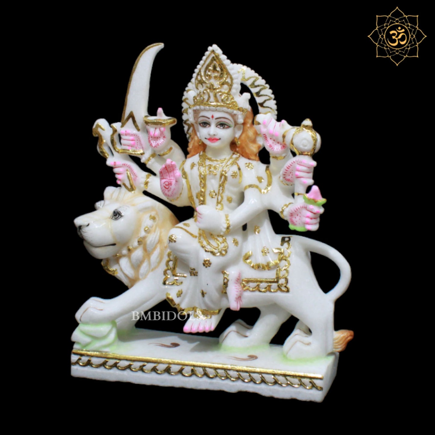 White Makrana Marble Durga Maa Murti in 1feet for Homes and Temples