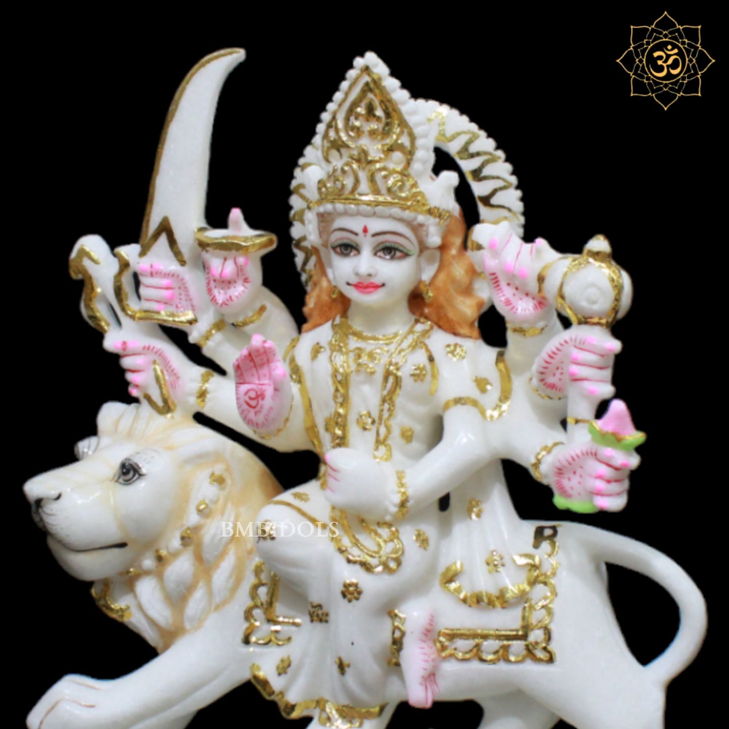 White Makrana Marble Durga Maa Murti in 1feet for Homes and Temples