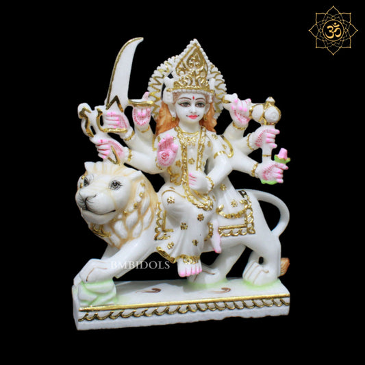 White Makrana Marble Durga Maa Murti in 1feet for Homes and Temples