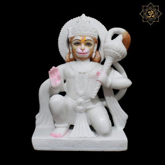 White Makrana Marble Hanuman Murti in Ashirwad Posture in 12inches