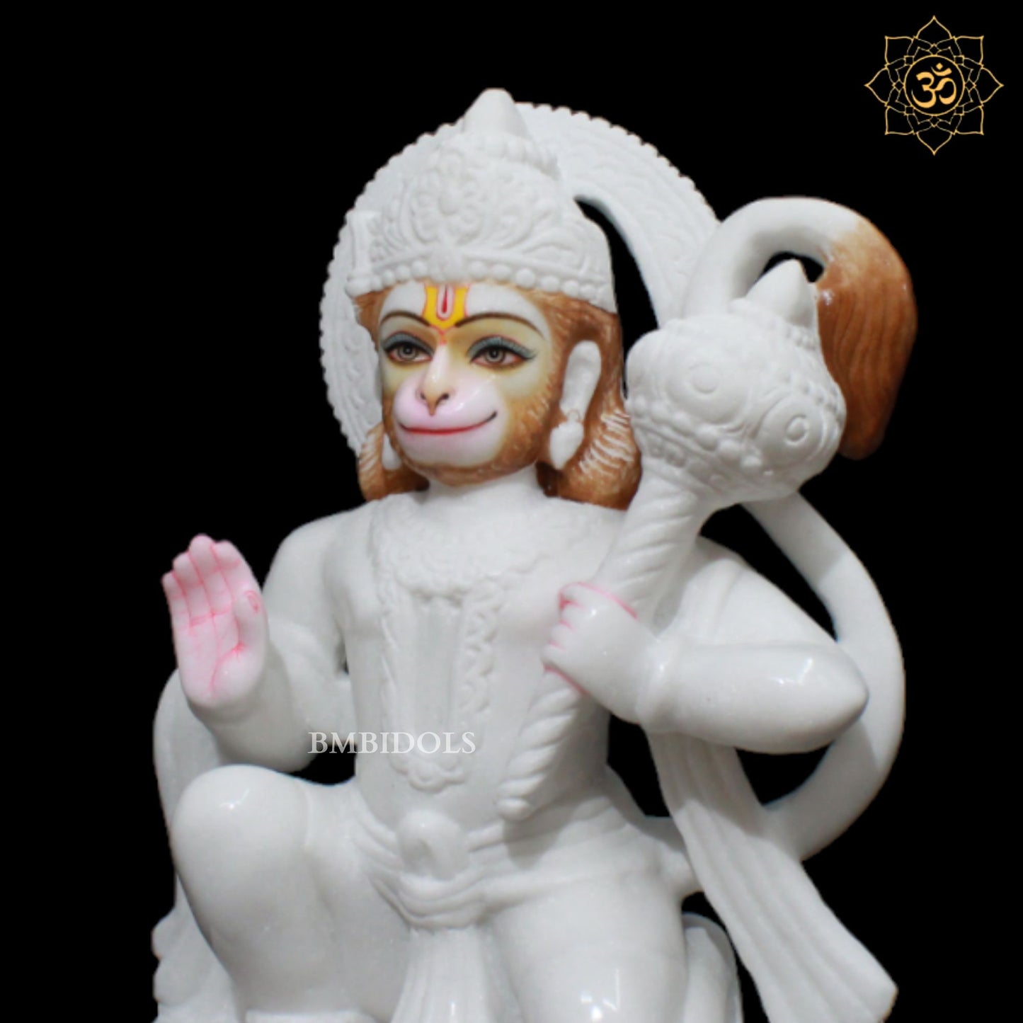 White Makrana Marble Hanuman Murti in Ashirwad Posture in 12inches