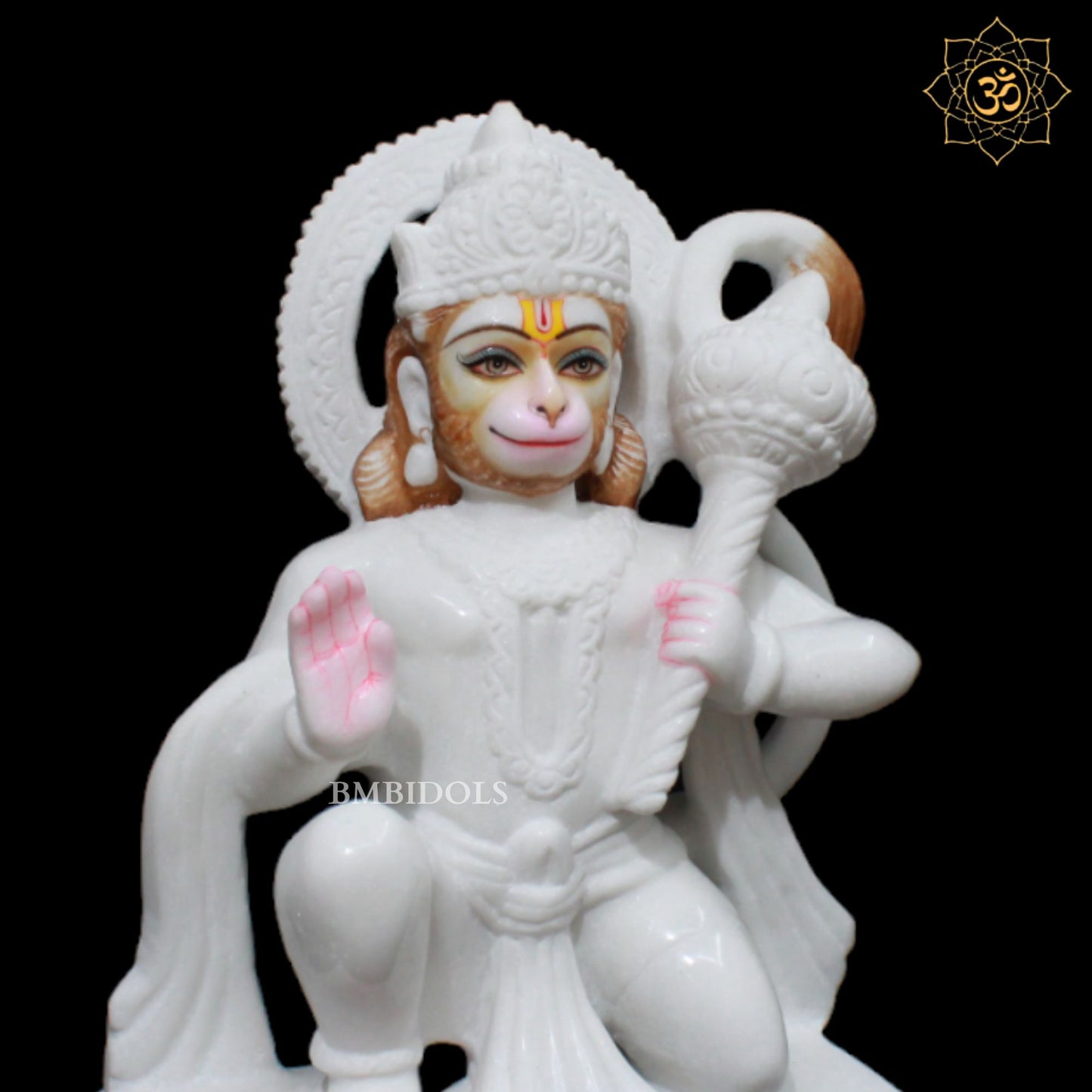 White Makrana Marble Hanuman Murti in Ashirwad Posture in 12inches