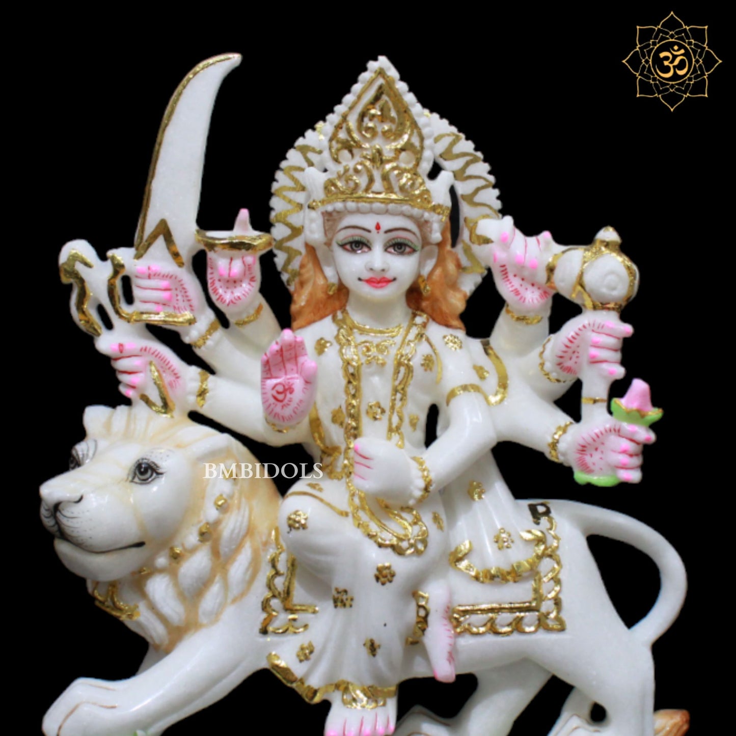 White Makrana Marble Durga Maa Murti in 1feet for Homes and Temples