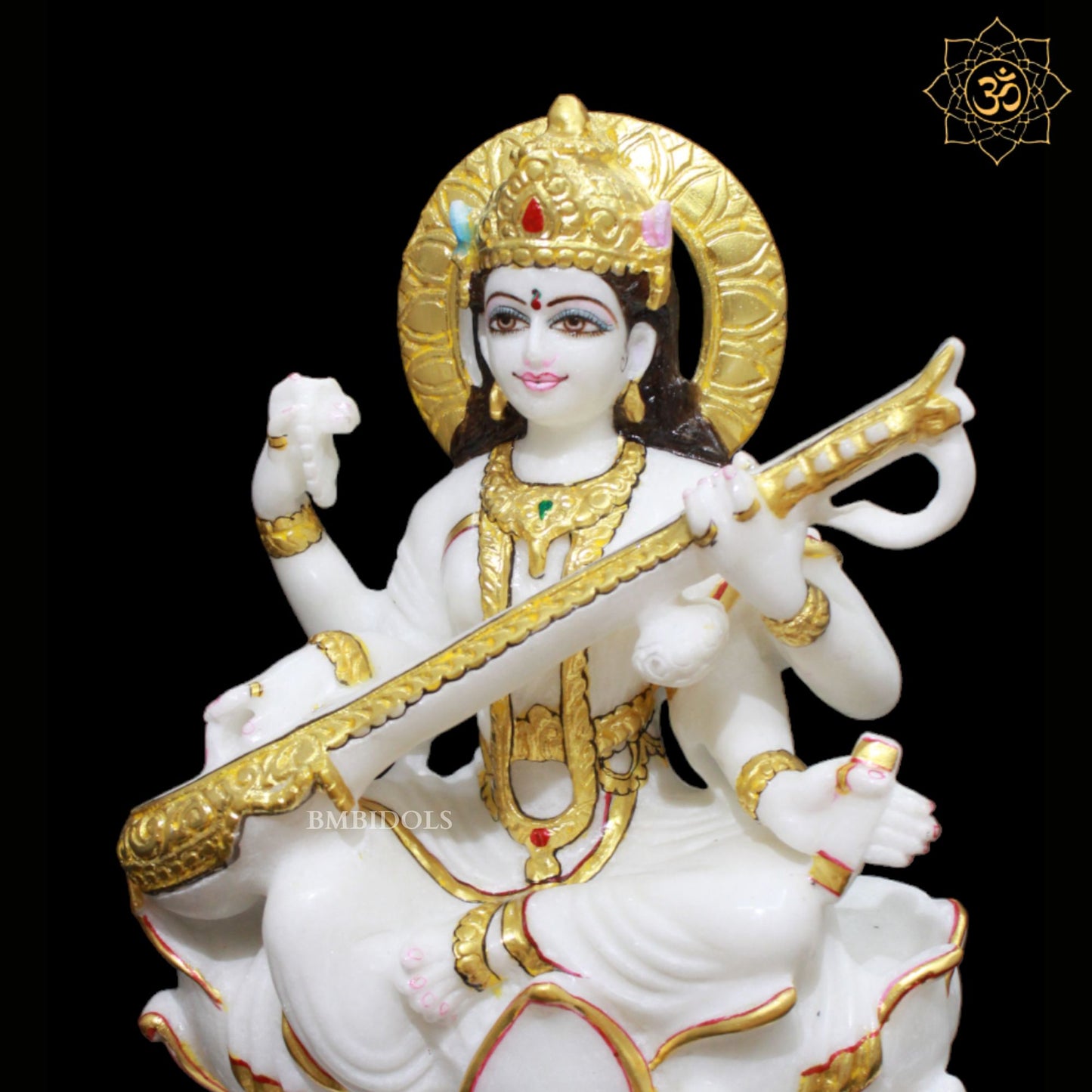 White Marble Saraswati Maa Murti in 12inches for Homes and Temples