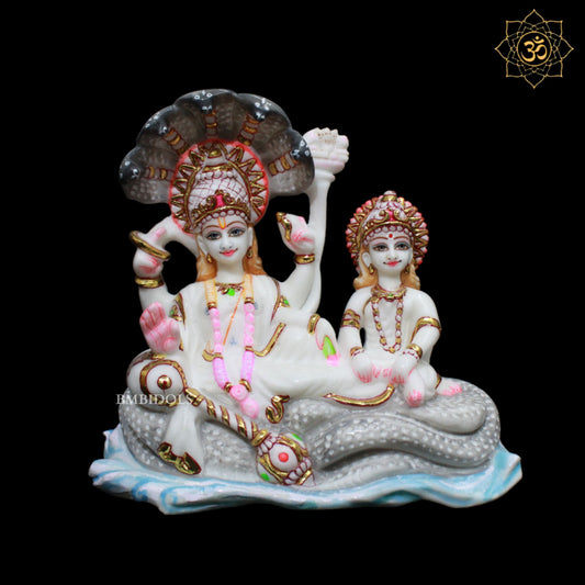 Marble Lakshmi Narayan Murti in 9inches sitting on the Snake