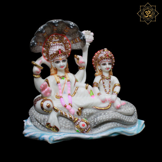 Marble Lakshmi Narayan Murti in 9inches sitting on the Snake