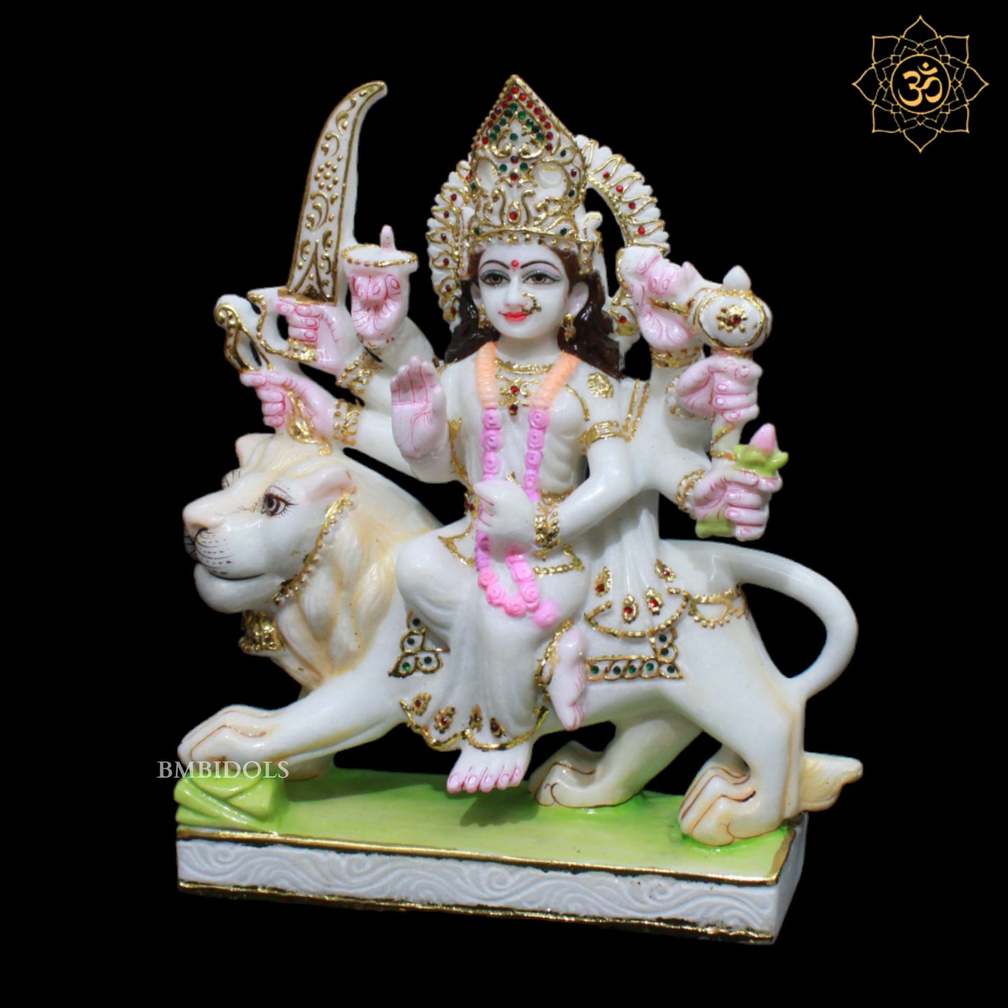 White Marble Durga Mata Murti designed in 12inches for Homes and Temples