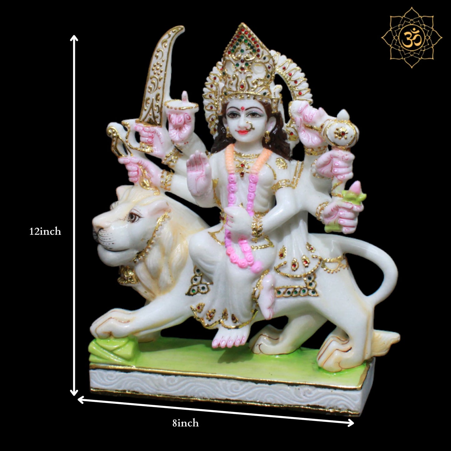 White Marble Durga Mata Murti designed in 12inches for Homes and Temples