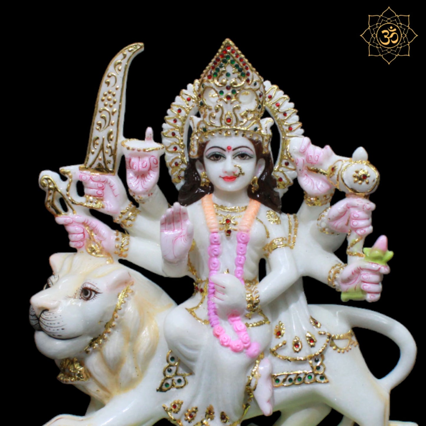 White Marble Durga Mata Murti designed in 12inches for Homes and Temples