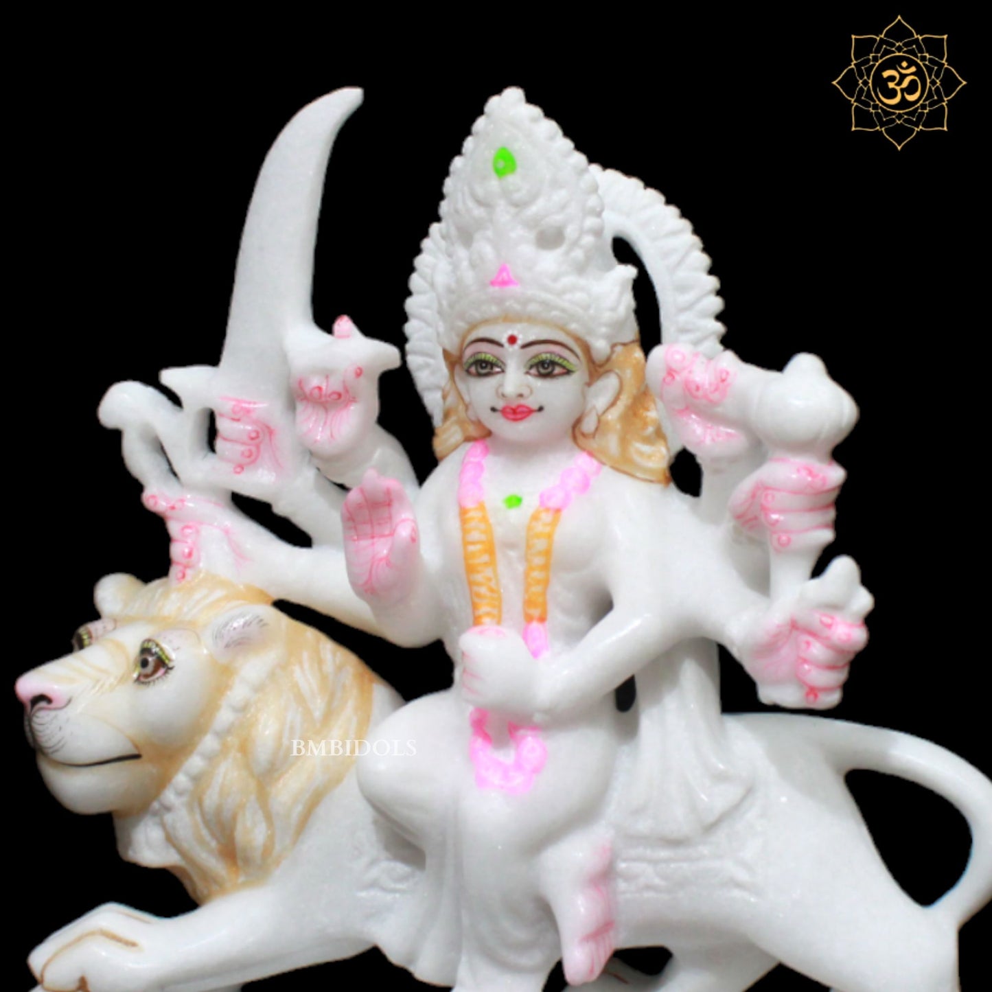 White Marble Durga Maa Statue in Eight Hands in 9inches