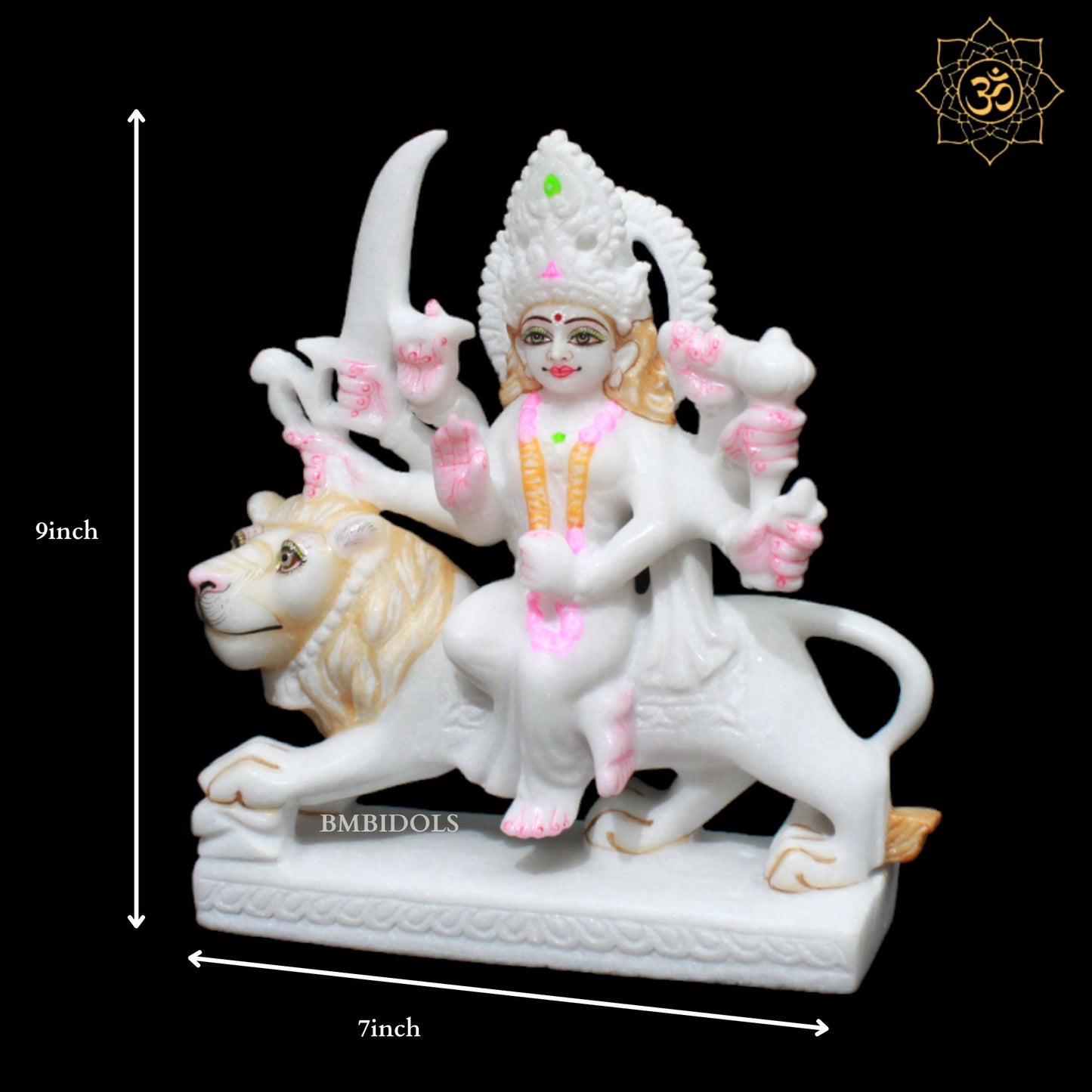 White Marble Durga Maa Statue in Eight Hands in 9inches