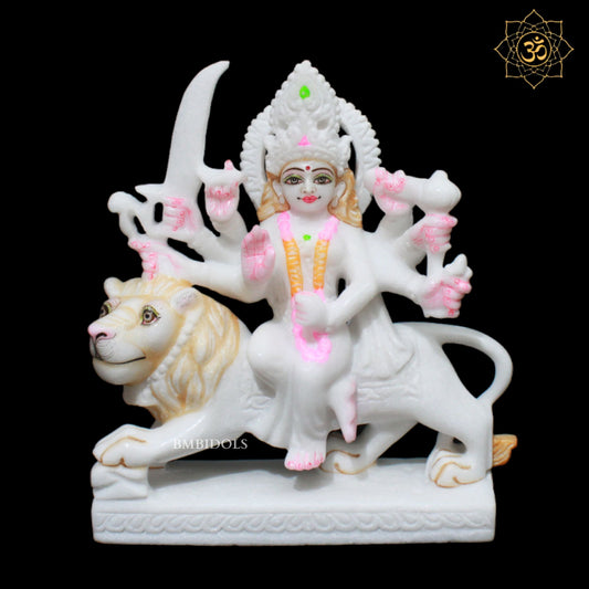 White Marble Durga Maa Statue in Eight Hands in 9inches