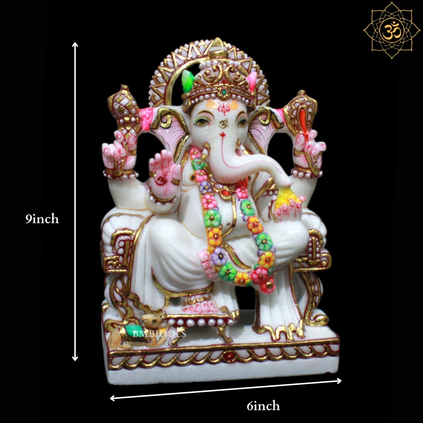 Marble Ganesh Murti for Homes and Temples in 9inches