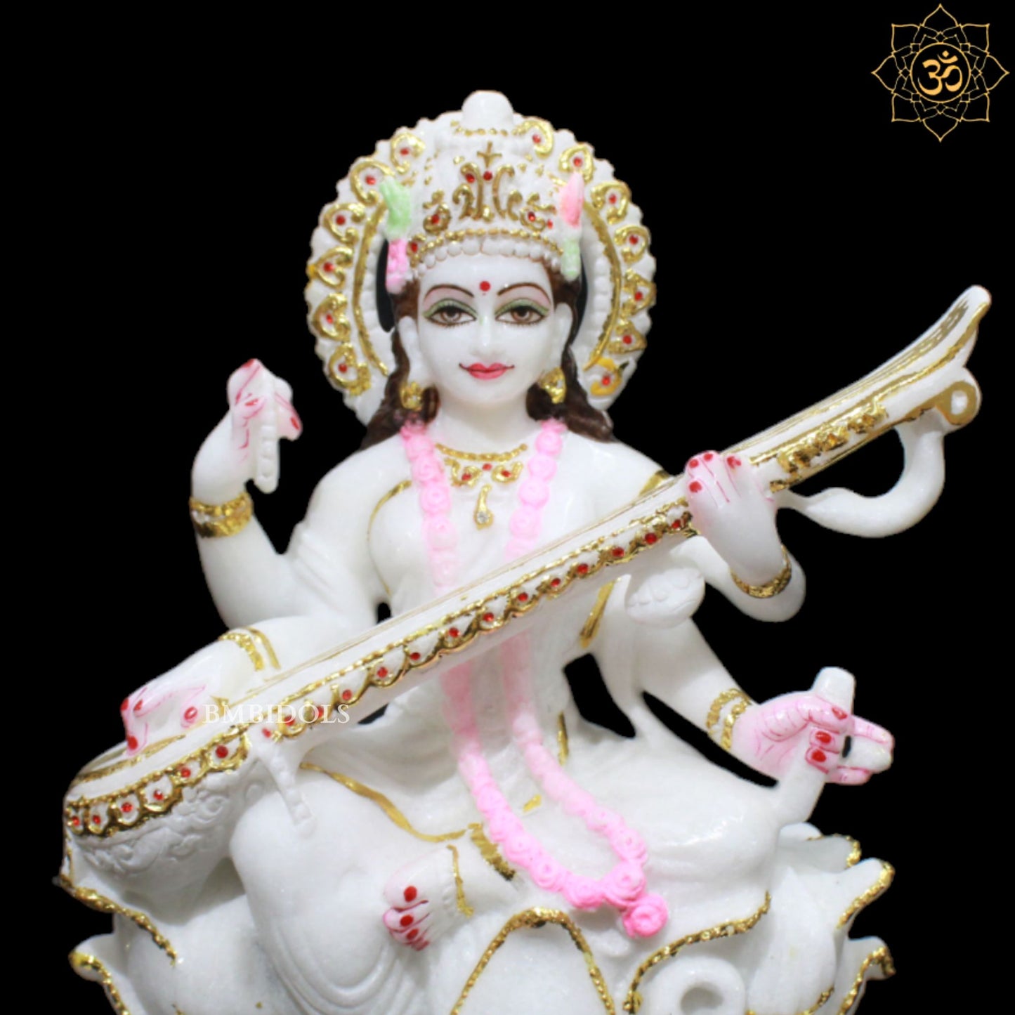 1feet Marble Saraswati Maa Murti for Homes and Temples