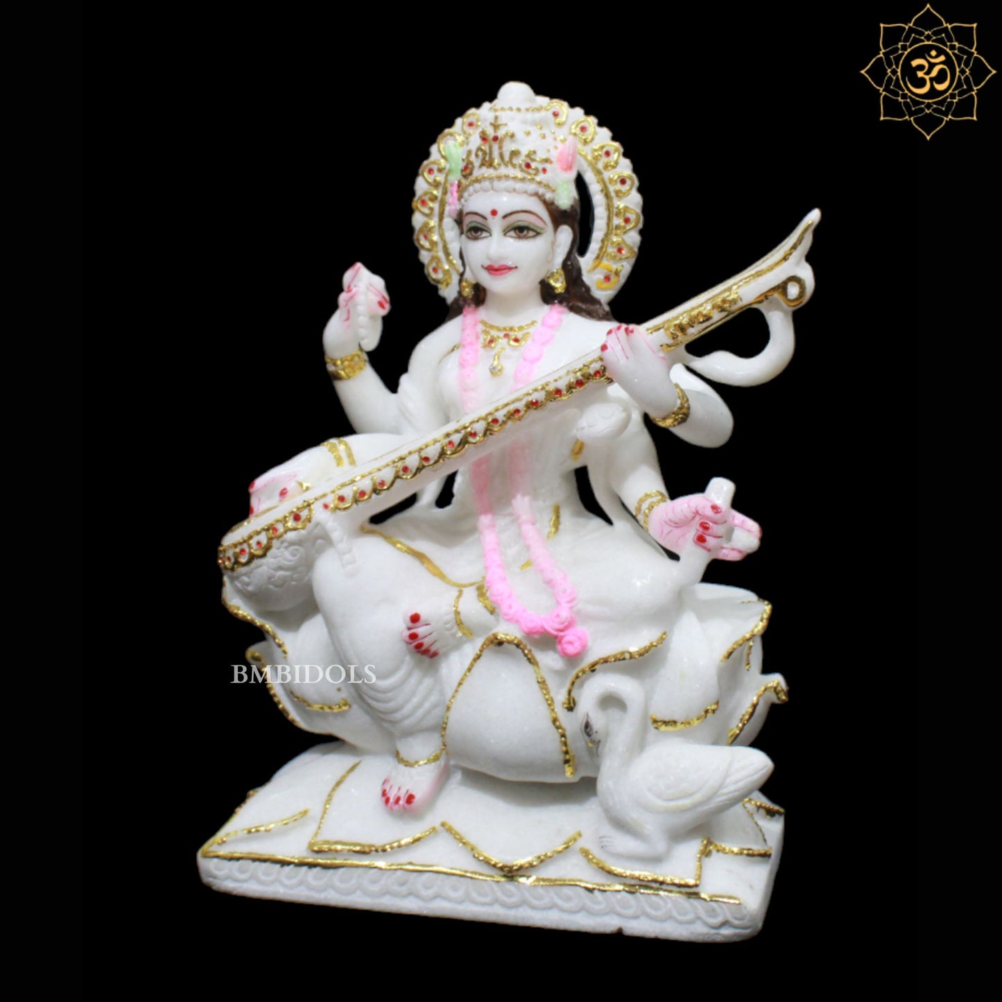 1feet Marble Saraswati Maa Murti for Homes and Temples