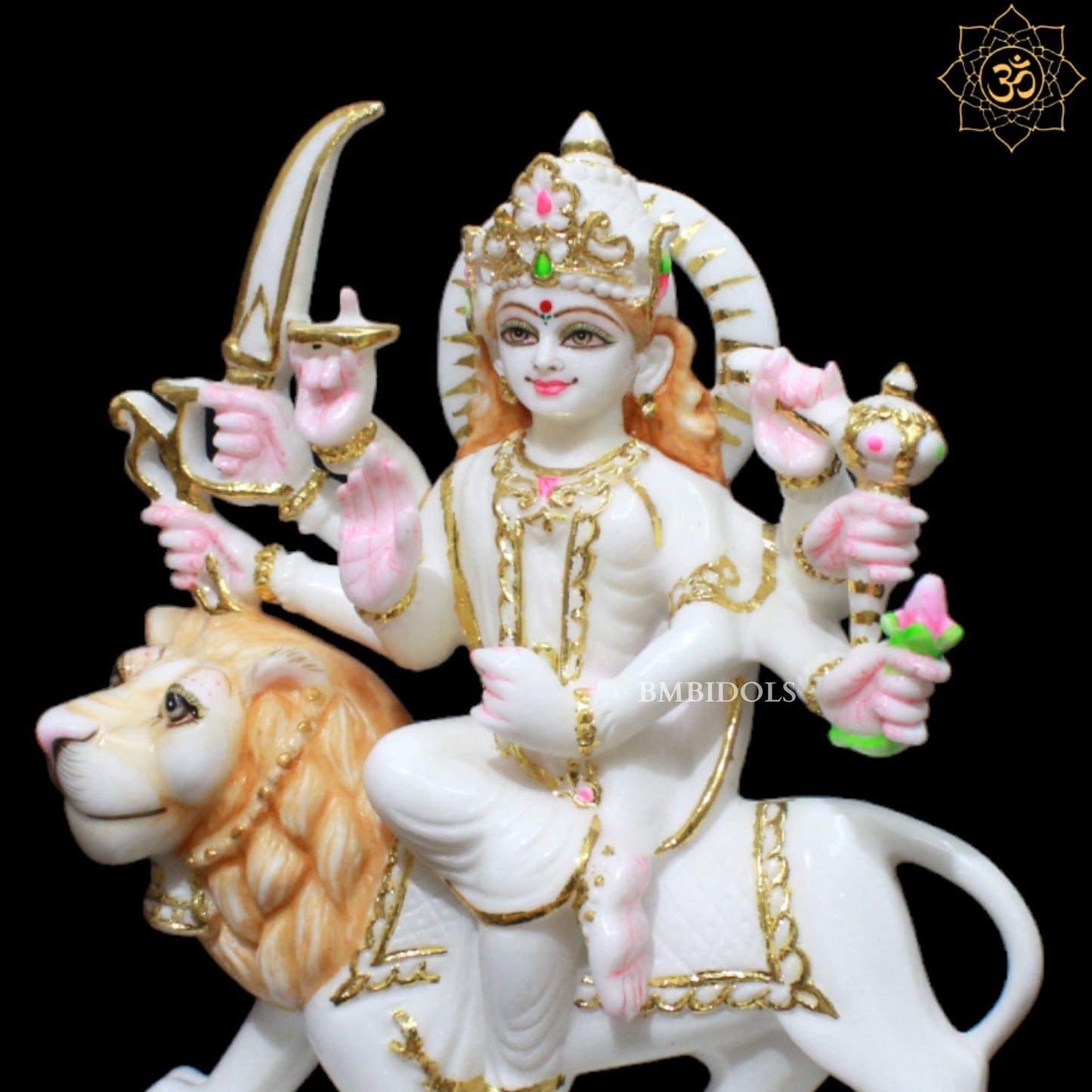 1feet Durga Statue in Makrana Marble for Homes and Temples