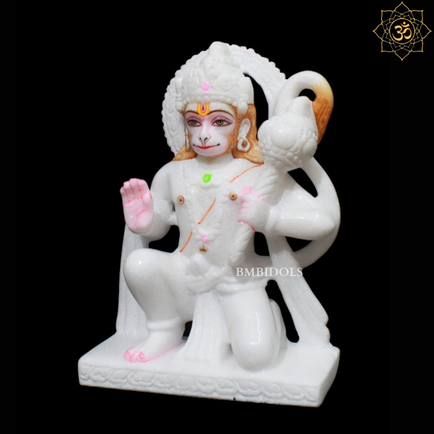 White Marble Hanuman Murti in 9inches for Homes and Mandirs